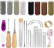 DACUAN Bookbinding Kit Starter Tools Set, 29 Pcs Bookbinding Supplies Handbook Binding Starter Tools Kit, Large-Eye Needles Waxed Thread Clipper Awl Thimble Ring for DIY Bookbinding Crafts and Sewing Supplies