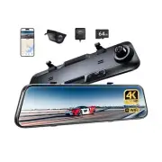 P12 Plus 4K WiFi Rear View Mirror Camera, 12" Mirror Dash Cam Front and Rear,...