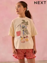 Ecru/Red Gingham Graphic T-Shirt and Bloomer Shorts Set (3-16yrs) (AK4726) | $48 - $61