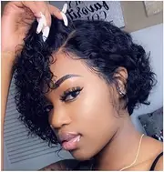 11" Women's Short Curly Bob Black Wigs,Brazilian Virgin Human Hair Wigs for Women