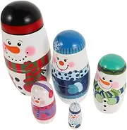 Yardwe Wood Snowman Nesting Dolls Handmade Matryoshka Figurines for Cute for Christmas and Birthday Safe Craft Present