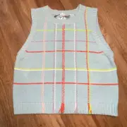 Alice + Olivia NWT sweater vest blue plaid grandma core orange knit large $285