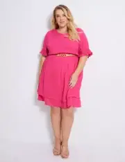 NWT $119 Plus Size 26 AUTOGRAPH Pink Embroidered Short Sleeve Dress