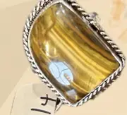 Tiger’s Eye *Fashion Ring, Sterling Silver Plated, Handmade SIZE 7 1/4 UNISEX