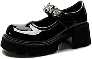 [Flerivva] Women's Platform Mary Janes Shoes Goth Chunky Heel Anke Strap Cosplay Dress Pumps