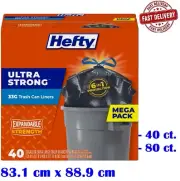 Hefty Ultra Strong Large Trash Can Liners, Black, 33 gallon, 40/80 Count