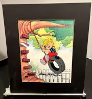 Hank Ketchum Hand Signed Dennis The Menace Hand Painted Animation Art Matted COA