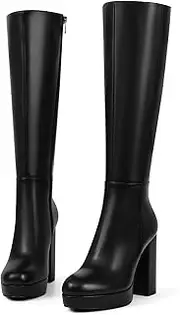 [zhsrin] Platform Knee High Boots for Women with Chunky Heel Round Toe Side Zipper