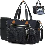 Lekespring Nappy Changing Totes, Nappy Bag, Baby Bag for Hospital Delivery, Travel, Large Waterproof Diaper Bag with Changing Pad, Black