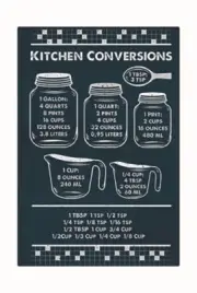 Refrigerator Magnet 9 x 6 in. Conversion Cooking Chart Black Checkerboard