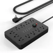 JouleLoom Power Strip Surge Protector with 11 Outlets 4 USB & 2 USB C Ports
