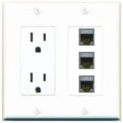 3 Port Power Outlet Cover Plug Jack UL 2 Gang 3 CAT7 Wall Plate