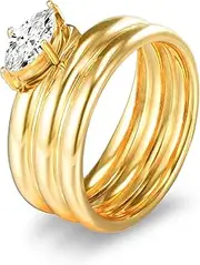 [Melhill] Titanium Steel Stacked Diamand Ring Multi-Band Zirconia Gemstones Hypoallergenic Everyday Wear Weddings Engagement Jewelry for Women Size 8