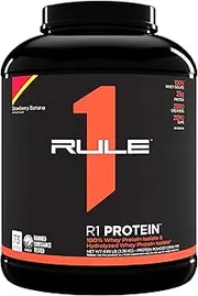 Rule1 R1 100% Whey Protein Isolate and Hydrolysate Protein Powder 5.03 lb, Strawberry Banana (73 Servings)