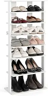 [Giantex] 8-Tier Wooden Shoe Rack, Patented Double Row Shoe Organizer for 16 Pairs, Customizable Height, Space-Saving Shoe Storage Stand for Entryway, Hallway, Living Room, Bedroom (White, Double)