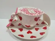 Coco & Lola Valentines Day Red Hearts Teacup & Saucer