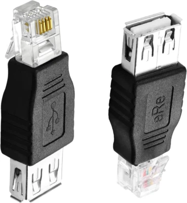 RJ11 to USB Adapter 6P4C Male to USB Female Modem Converter, 2 Pack