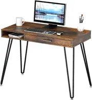 Rustic Brown 40 Computer Desk with Drawer & Hairpin Leg