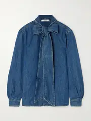 [FRAME] FRAME - The Secretary Pussy-bow Denim Shirt - Mid denim - medium medium Blue
