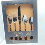 New Bombay 20 Pc Set Marsala Fine Stainless Steel Utensils Flatware Black