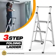 Lightweight 3 Step Folding Ladder Aluminum Frame w/Wide 330 Lbs Anti-Slip Pedal