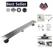 36-Inch Stainless Steel Linear Shower Drain with Quadrato Grate & Leveling Feet
