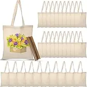 30 Pcs Blank Canvas Tote Bags Bulk with 1 Piece of PTFE Sheet for Iron on Heat Transfer DIY Sublimation Tote Bags Shopping Bag for Crafts Natural Cotton Tote Bags Kitchen Reusable Grocery Bags, White,
