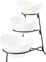 3 Tier Oval Bowl Set with Metal Rack,HabiLife Three Ceramic Fruit Bowl Serving - Tiered Serving Stand - Dessert Appetizer Cake Candy Chip Dip (Black)