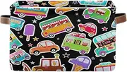 Cute Cartoon Cars Black Closet Storage Cloth Bins, Decorative Fabric Storage Bins with Handles for Home, Set of 2