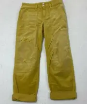 Anthropologie Womens Yellow Slash Pockets Cuffed Flat Front Corduroy Pants Sz 26