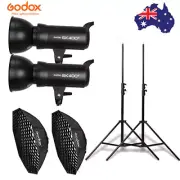 2X Godox SK400II Studio Flash Strobe + 95cm Grid Softbox + 2m Light Stand