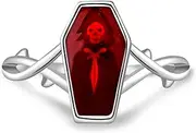 [Salloog] Goth Vampire Coffin Rings - 925 Sterling Silver Vintage Red Thorn Coffin Ring Charm Jewelry Gifts for Mens Women 6-10#, Sterling Silver, No Gemstone