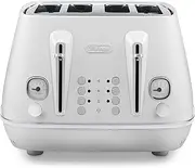 De'Longhi Distinta Moments 4 Slice Toaster CTIN4003.W, Dual Control Panel, Extra-lift, Removable Crumb Trays, 6 Browning Levels, Sunshine White