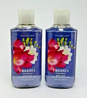 2 NEW BATH & BODY WORKS FREESIA BODY WASH SHOWER GEL ALOE PRO-VITAMIN B5 10 OZ