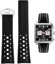 [FOUUA] Watch Strap 22 mm for TAG Heuer Monaco Genuine Leather Watch Strap with Blue Black Strap Replacement for Tag Heuer Monaco for Tag Heuer Carrera Aquarace Series