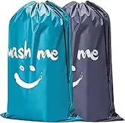 HOMEST 2 Pack Wash Me Travel Laundry Bag, 28 x 40 Inches Rip-Stop Nylon Heavy Duty Dirty Clothes Bag with Drawstring, Machine Washable, Anti-Odor Blue and Grey