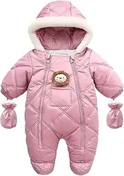 [Generic] Infant Boys Girls Winter Thicken Coat Cartoon Hooded Jacket Snowsuit with Gloves Toddler Windproof Warm Jumpsuit Outwear Snow Wear Christmas Dress for Toddler (Pink, 9-12 Months)