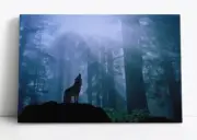 Wolf Howling In Forest Framed Canvas Print Wall Art Animals Wolf Totem Log Cabin