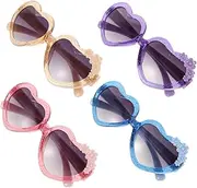 [ROMANSENTIAL] 4pcs Sunglasses Rhinestone Party Neon Novelty Heart Refraction Glasses Decorating Bedazzled Polarized Sunglasses for Ray Light Glow Glitter Decorate Kit Plastic