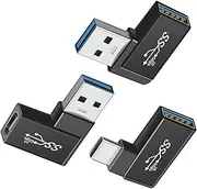 tunghey 3Pack 90 Degree USB to USB C Adapter, Right Angle USB A Male to Type C Female,Type C Male to USB A Female,USB A Male to USB A Female Extender Connector