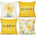 Summer Pillow Covers 18x18 Set of 4 Watercolor Daisy Throw 18*18 inch Yellow