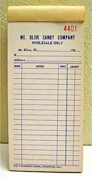 Vintage Mt Olive Wholesale Candy Unused Receipt Book Old Store Stock Mt Olive Il