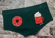 NWT VICTORIA'S SECRET PINK DONUT COFFEE COCOA THICK LOGO BAND BOYSHORT PANTIES