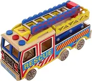 YARNOW Wooden Fire Truck Model for Multifunctional Educational Ladder Truck Design Pull Back Action for Engaging Play Present for Aged and Up