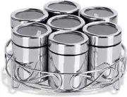 Stainless Steel, Set of 7 Containers Masala Dabba/Spice Container with Stand