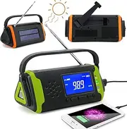 Portable 4000mAh Emergency Solar Radio NOAA Weather Wind Up Radio with Battery Operated, Hand Crank LCD Display, AUX Music Play, Flashlight, SOS Alarm, Emergency Phone Charger,Green