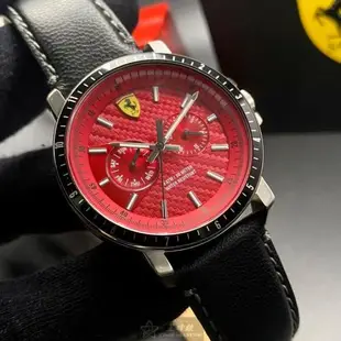 FERRARI手錶, 男錶 42mm 黑銀色圓形精鋼錶殼 紅色中三針顯示, 雙眼, 運動錶面款 FE00065