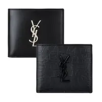 在飛比找momo購物網優惠-【YSL】YSL Monogram黑/銀字LOGO牛皮8卡對