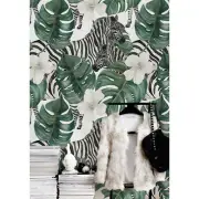 Zebra decor Animals wall mural Leaves removable wallpaper self-adhesive