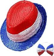 4Th of July Costume Set | 4Th of July Costume Red White Blue Sequin Hat,Sparkling Novelty Clothing Adult Men and Women Wear for Masquerade